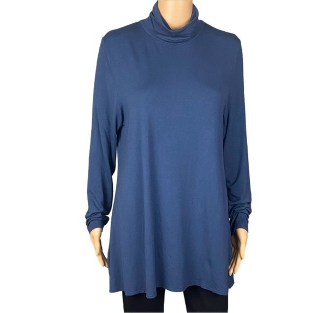 SOFT SURROUNDINGS Slate Blue soft & stretchy long sleeve mock neck top Large EUC